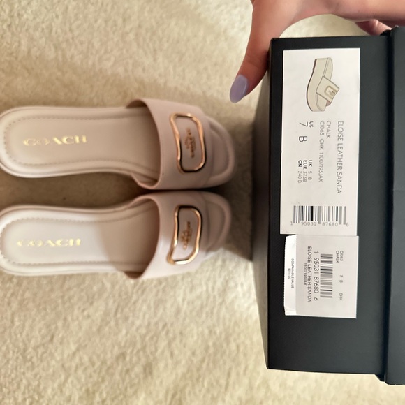 Coach Women's Eloise Leather Sandals in Cream with Gold Accents - Picture 5 of 6